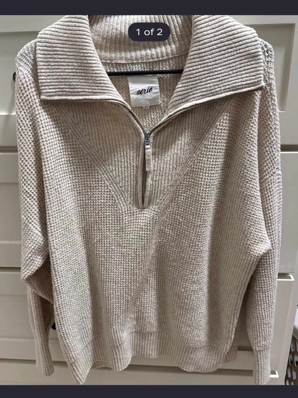 aerie Men's Cream Zip-Neck Waffle Knit Sweater